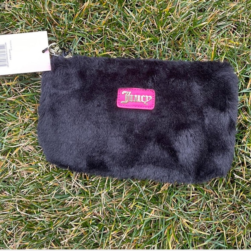 Juicy  Couture Black Fluffy Wristlet Wallet – Stylish & Functional!